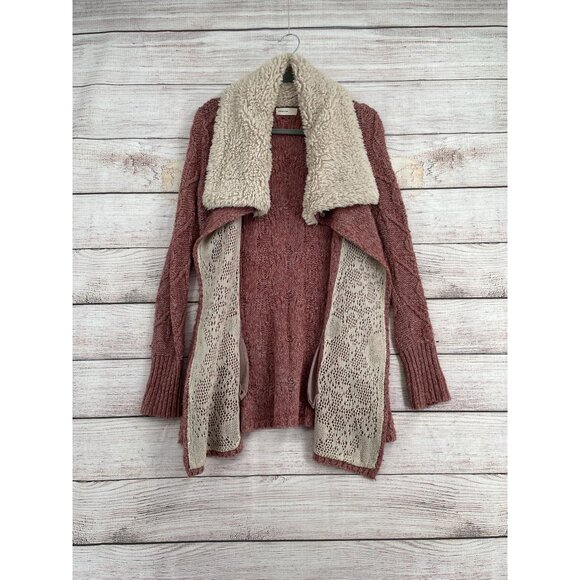 Anthropologie Sleeping on Snow Sherpa Cowl Neck Cardigan Sweater Women's XS Pink - Picture 3 of 11